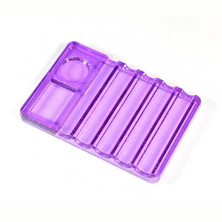 Plastic nail brush holder with a palette for mixing nail polishes / gels.