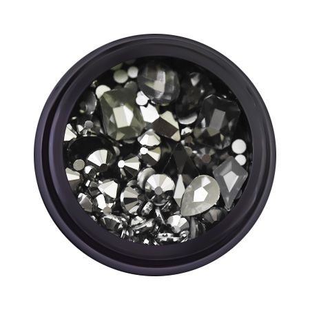 Decorative rhinestones in a jar, mixed, black, 12 gr