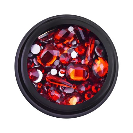 Decorative rhinestones in a jar, mixed, red, 12 gr