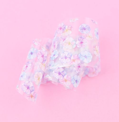 Nail casting foils №61 flowers chintz pink-blue gloss